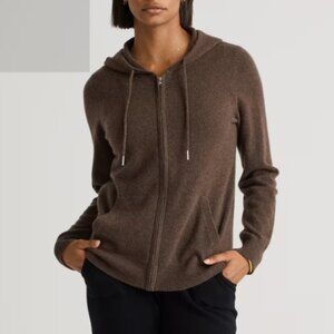 Quince Mongolian Cashmere Full-Zip Hoodie XS Brown NWT